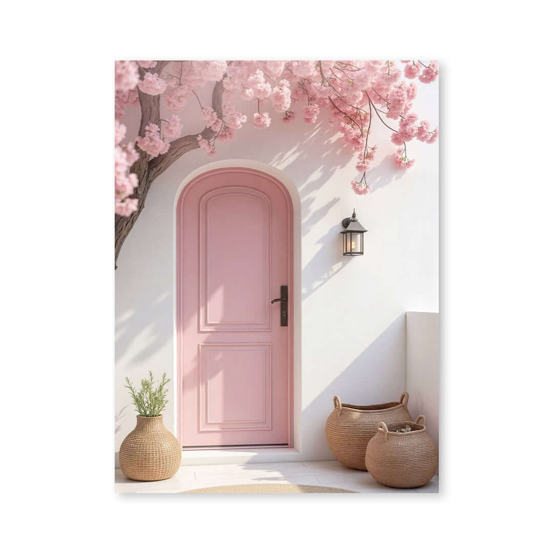 Cuadro Póster Puerta Rosa con Flores | Decoración Mediterránea