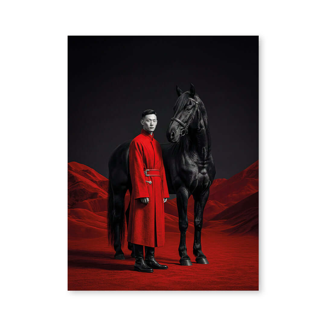 Cuadro Póster Caballo y Hombre de Rojo | Decoración Moderna