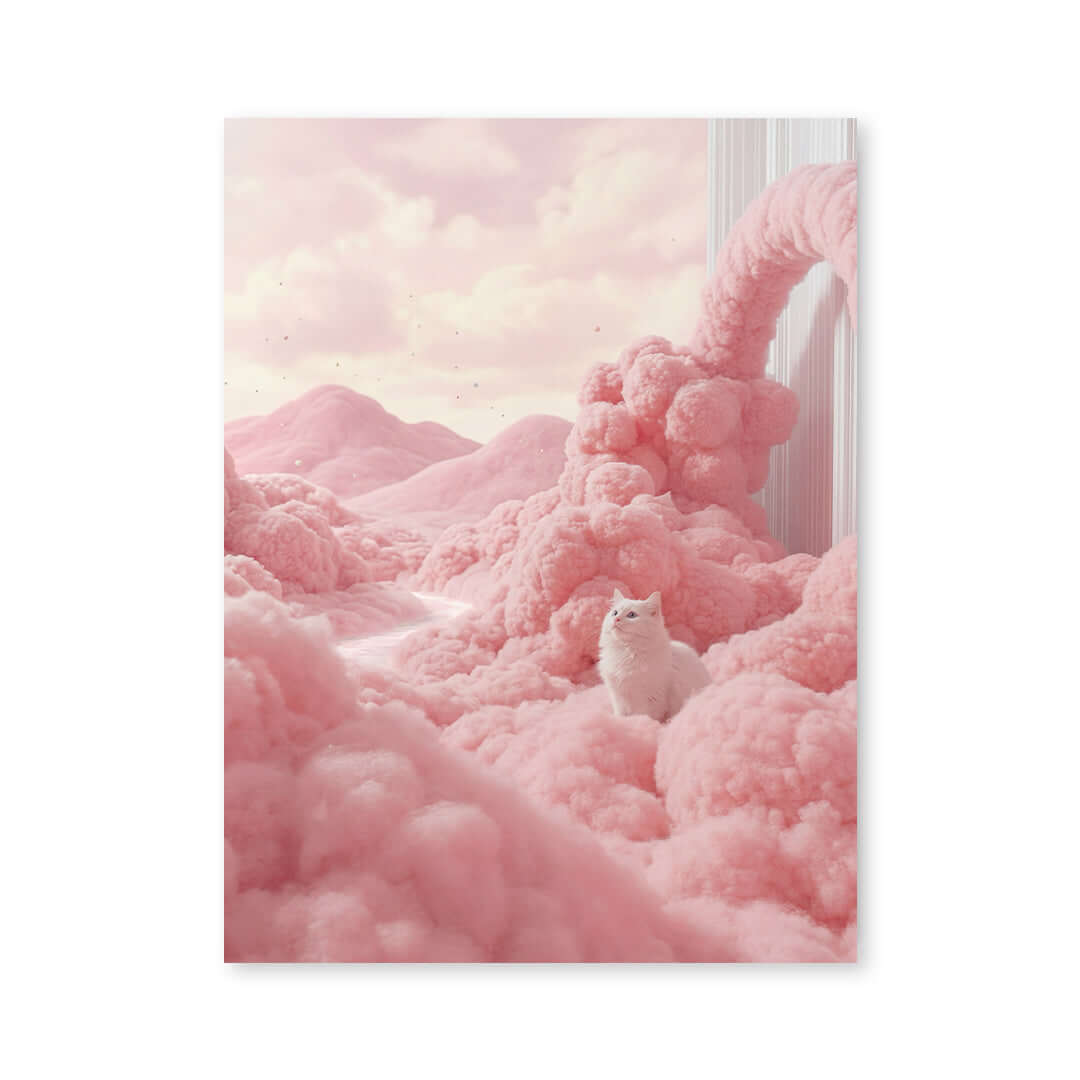 Cuadro Póster Gato Blanco entre Nubes | Decoración Rosa