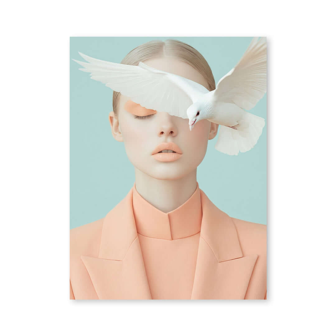 Cuadro Póster Mujer con Paloma Blanca | Decoración Surrealista