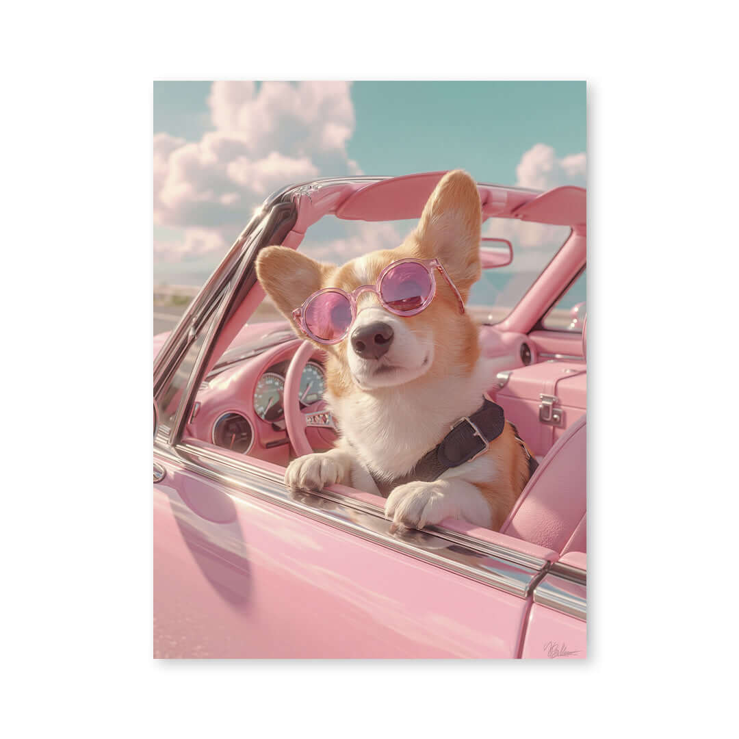Cuadro Póster Perro con Gafas | Decoración Rosa