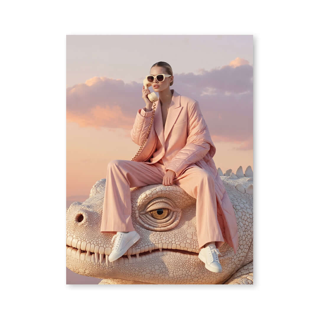 Cuadro Póster Mujer sobre Cocodrilo | Decoración Surrealista