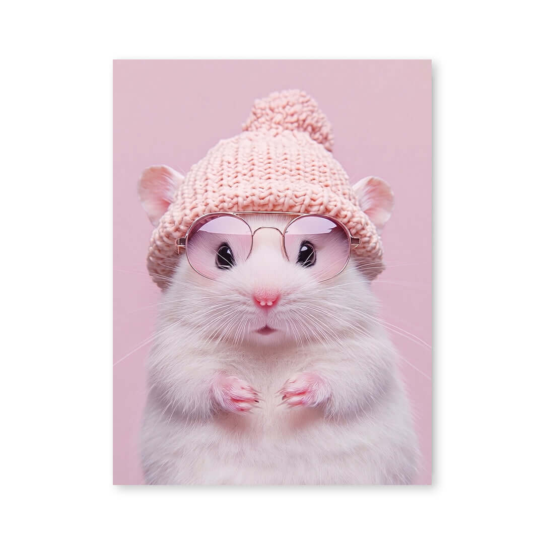 Cuadro Póster Hámster con Gorro | Decoración Rosa Pastel