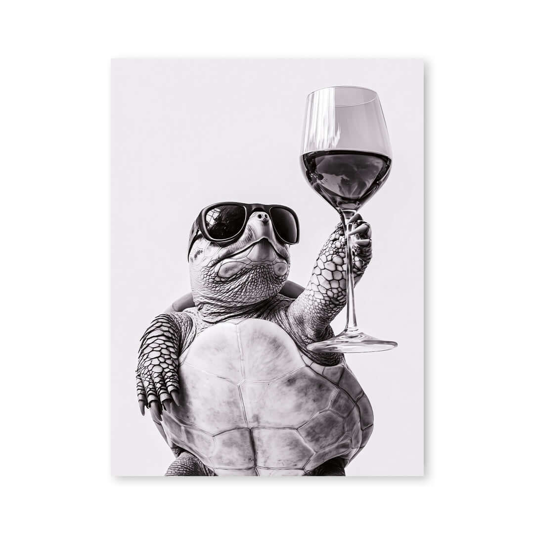 Cuadro Póster Tortuga con Copa de Vino | Decoración Original