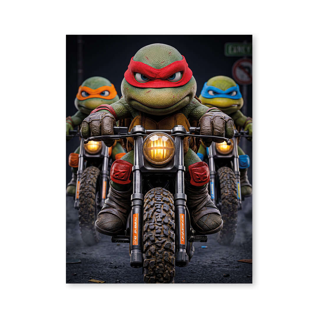 Cuadro Póster Tortugas Ninja en Moto | Decoración Urbana
