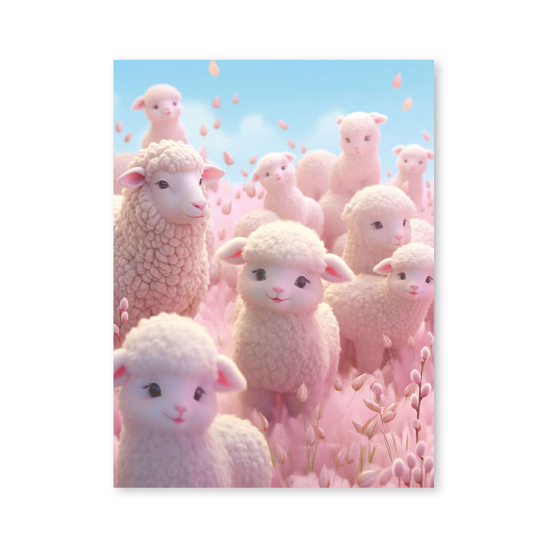 Cuadro Póster Ovejas Rosas | Decoración Pastel