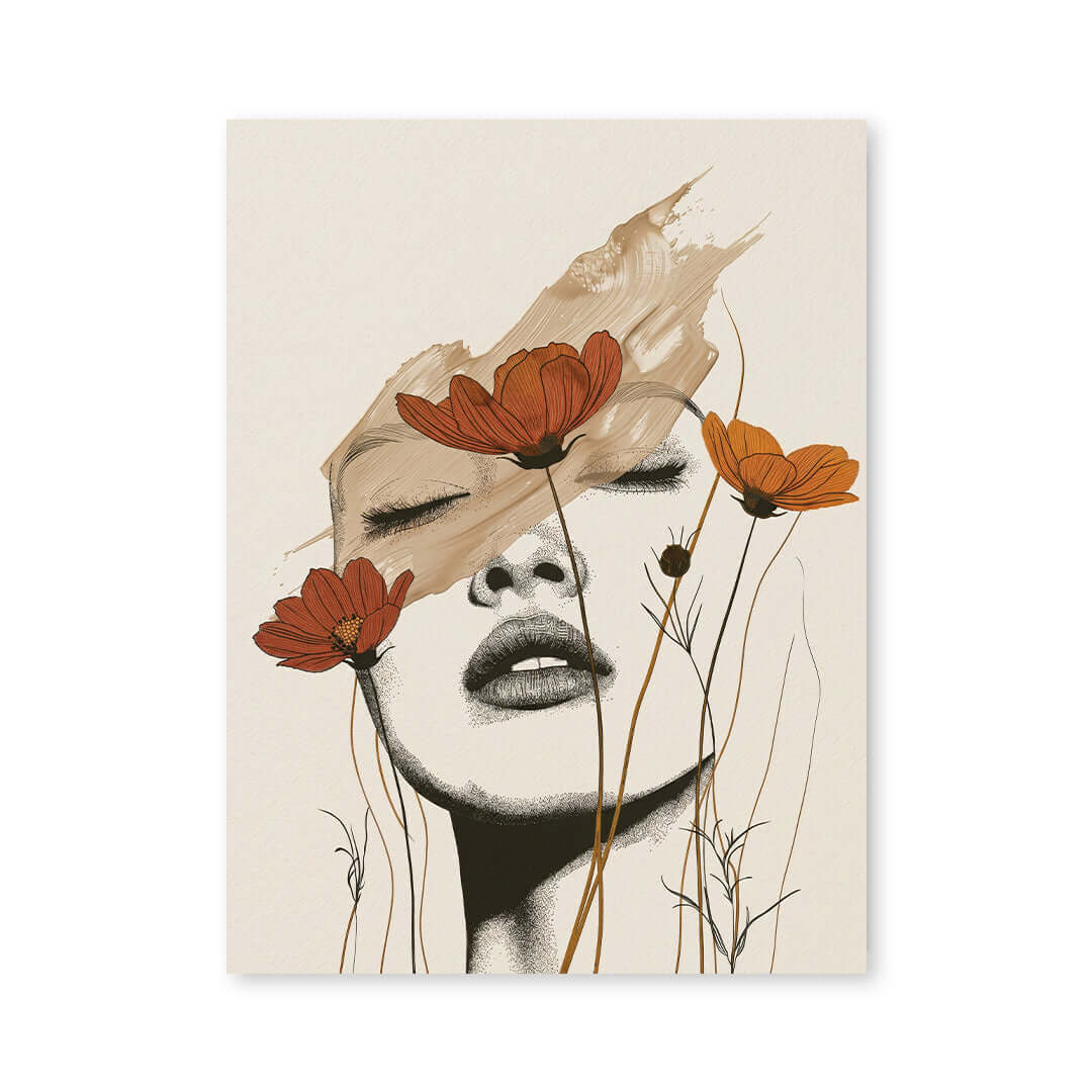 Cuadro Póster Mujer con Flores | Decoración Artística