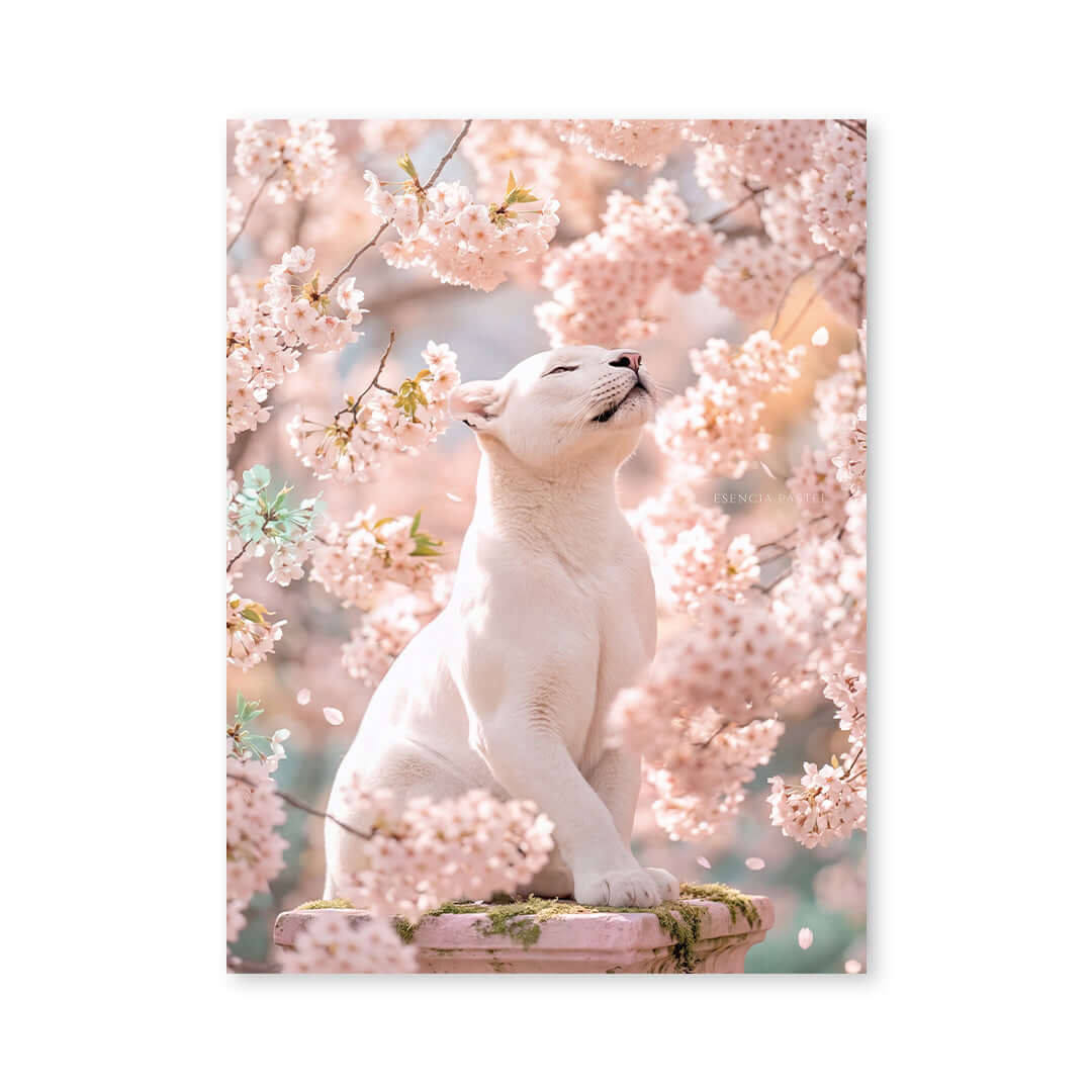 Cuadro Póster Puma Blanco | Decoración Floral Rosa