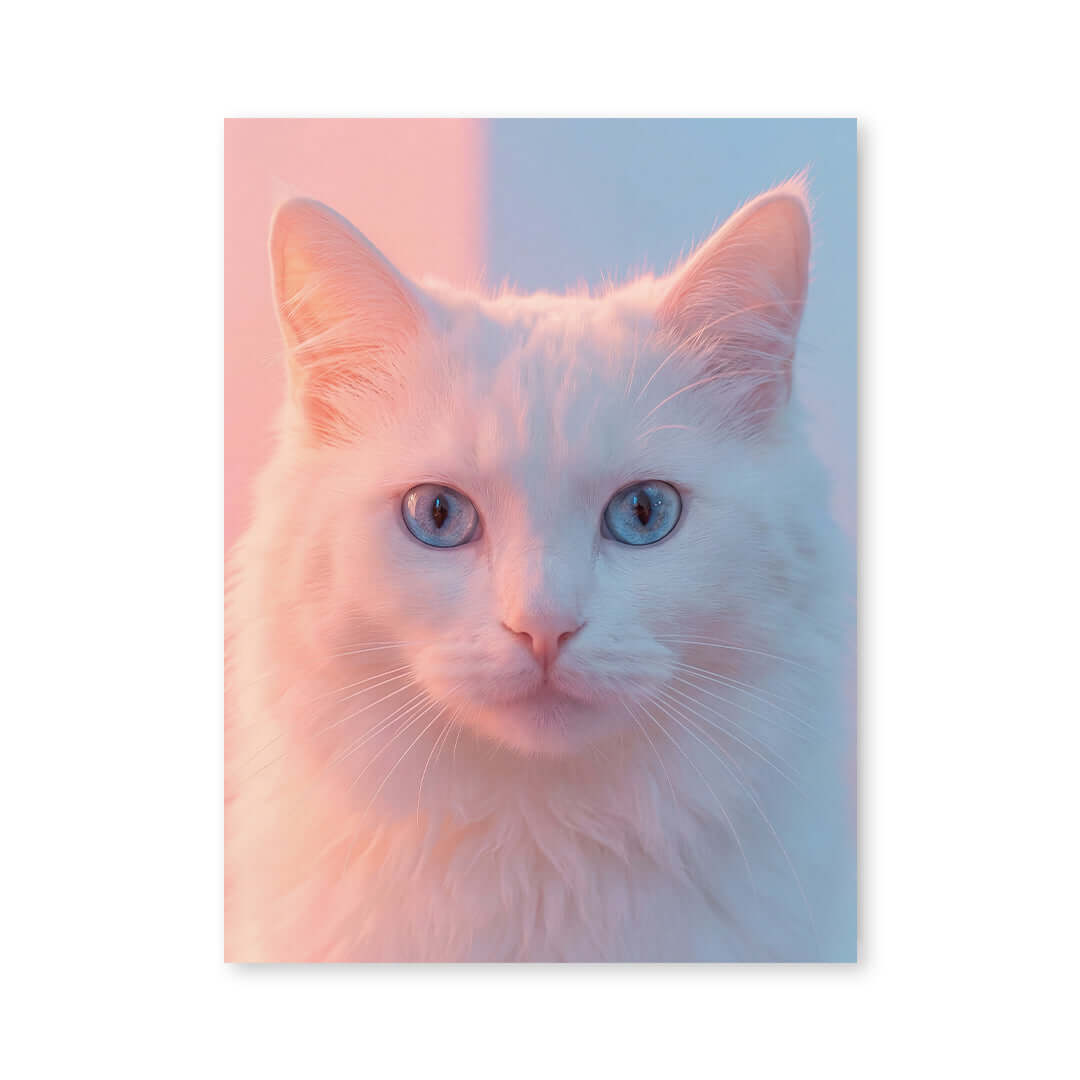 Cuadro Póster Gato Blanco | Decoración en Tonos Pastel