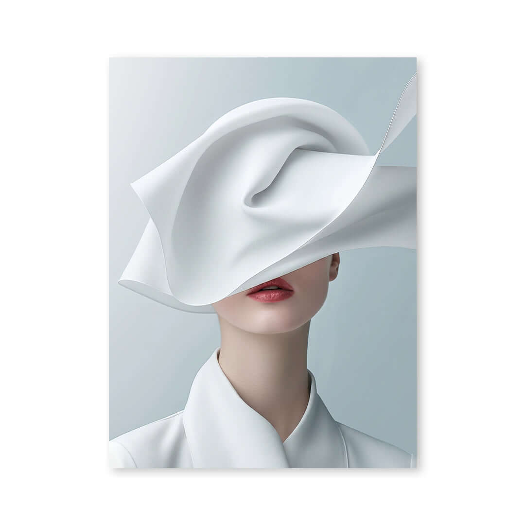 Cuadro Póster Mujer con Tela Blanca | Decoración Minimalista