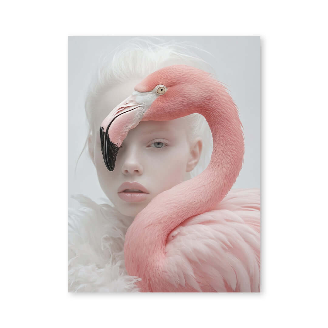 Cuadro Póster Mujer con Flamenco Rosa | Decoración Surrealista