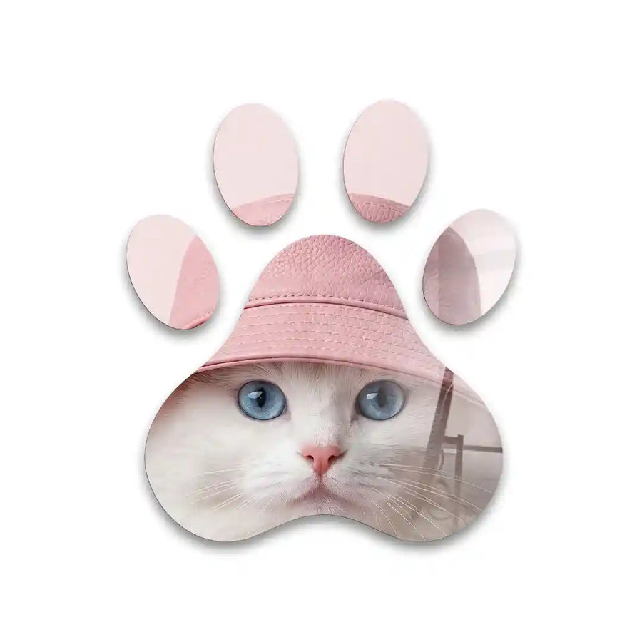 Cuadro Huella Felina | Gato Blanco con Sombrero Rosa