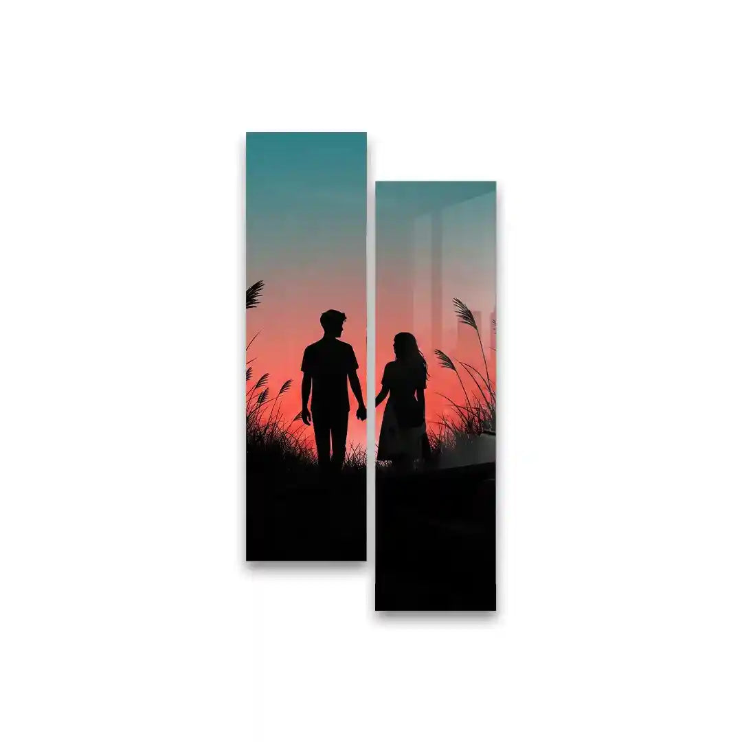 Cuadro Díptico Pareja al Atardecer | Estilo Romántico Moderno