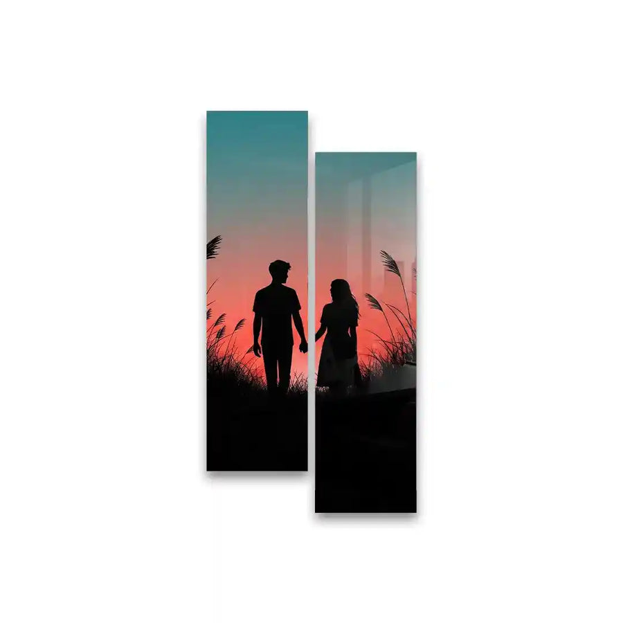 Cuadro Díptico Pareja al Atardecer | Estilo Romántico Moderno