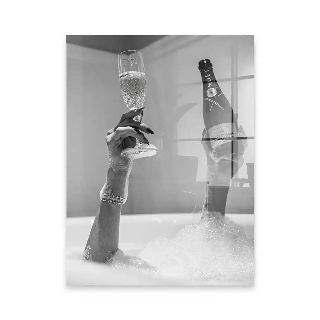 Cuadro Champagne en la Bañera | Black & White