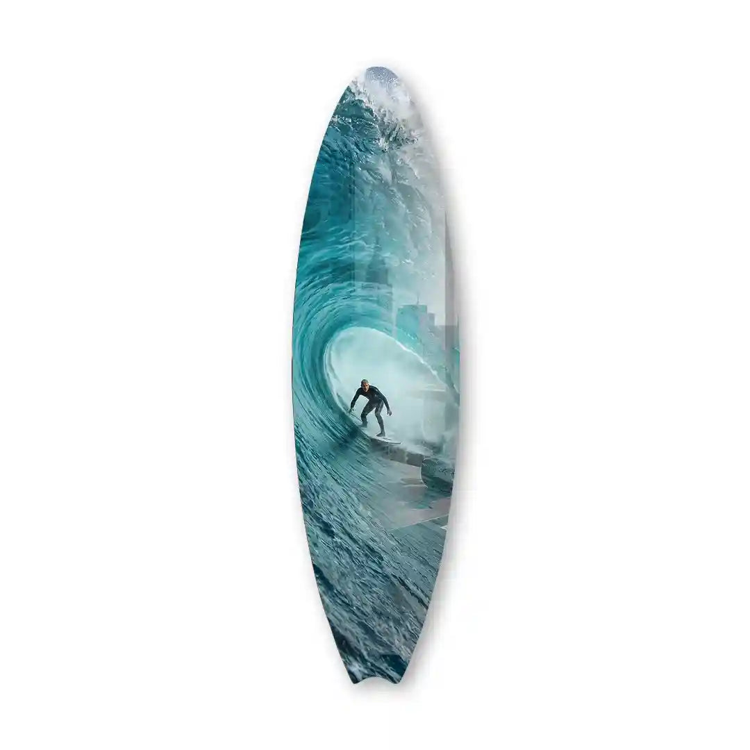 Cuadro Tabla de Surf con Ola Tubular | Decoración Costera