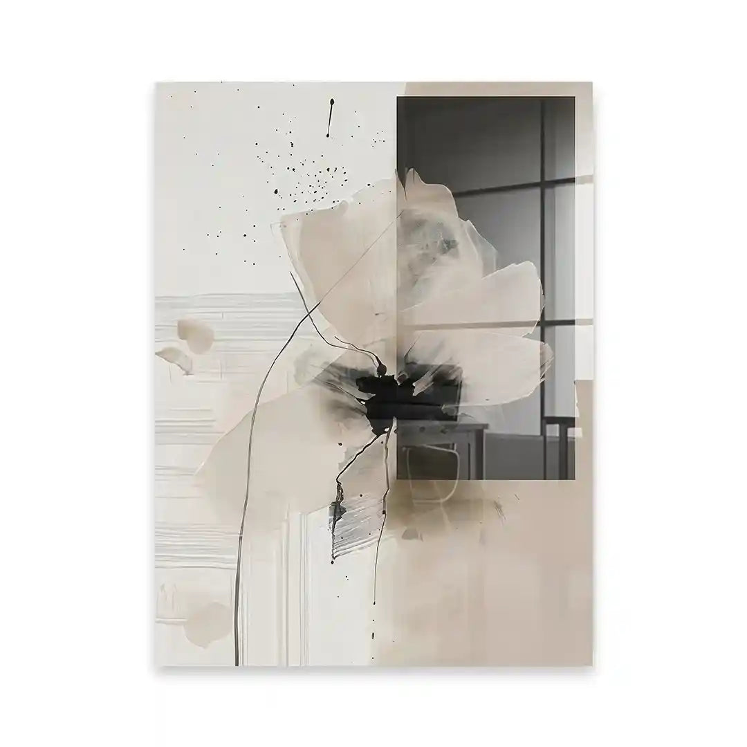 Cuadro Póster Flor Abstracta Beige y Negro | Decoración Minimalista