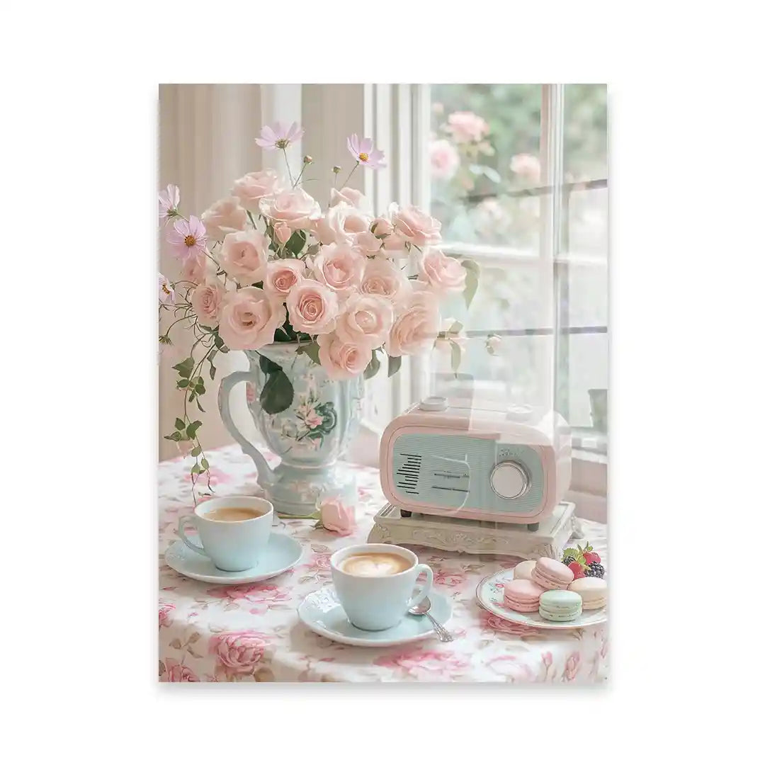 Cuadro Póster Vintage Coffee & Roses | Radio Retro