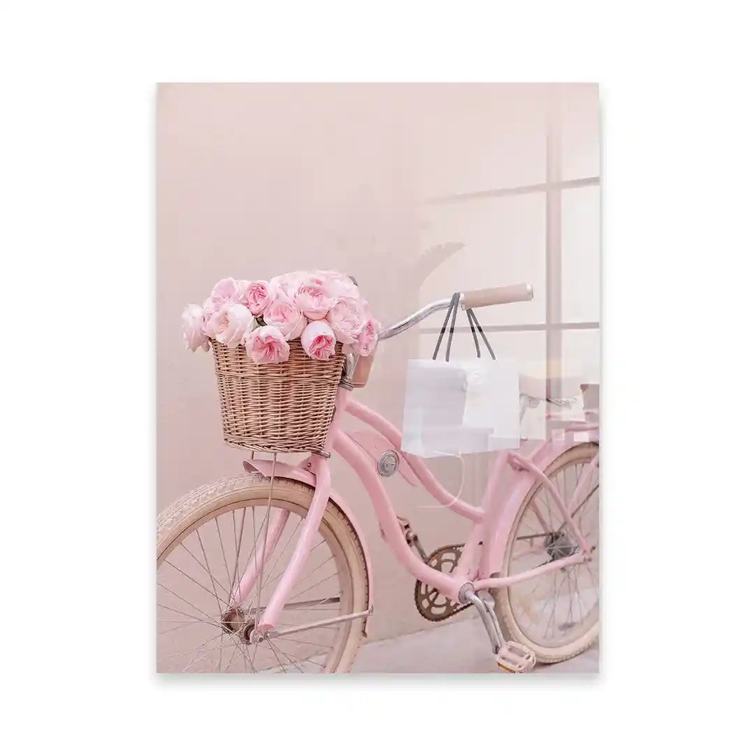 Cuadro Póster Bicicleta Rosa con Flores | Estilo Romántico Pastel
