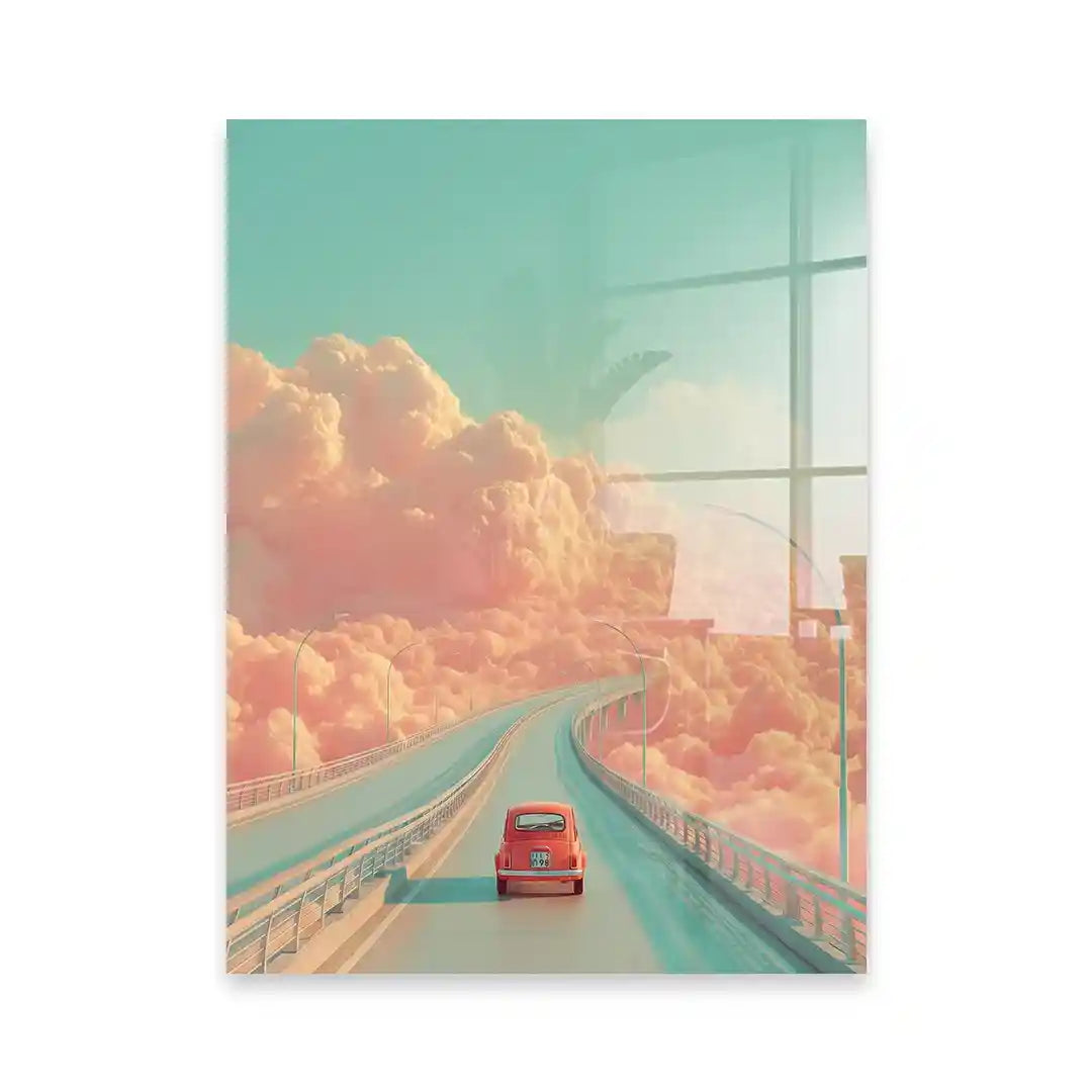 Cuadro Póster Carretera entre Nubes Pastel | Viaje Retro