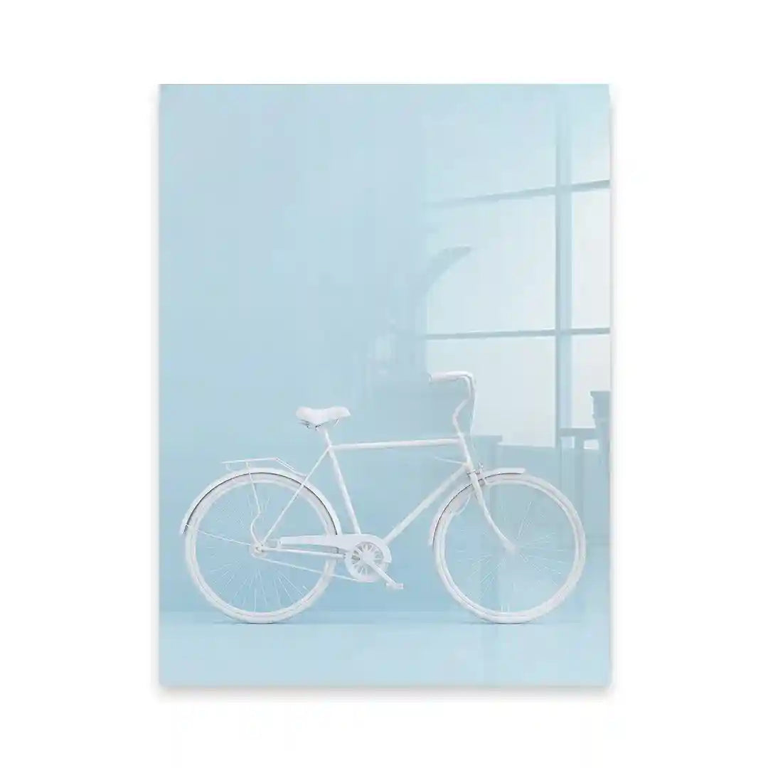 Cuadro Póster Bicicleta Blanca | Estilo Minimalista Azul Pastel