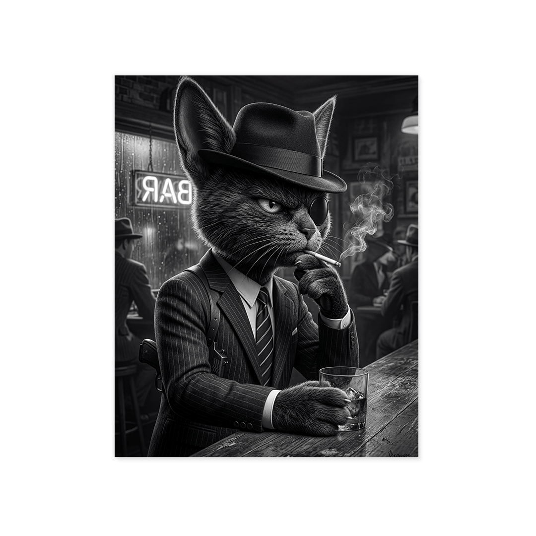 Cuadro Póster Gato en Bar | Decoración Vintage Moderna