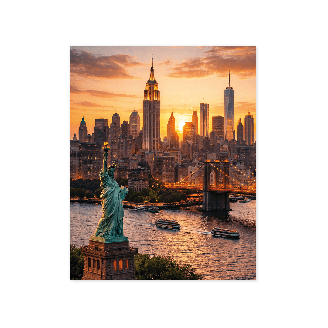 Cuadro Póster New York y Estatua de la Libertad