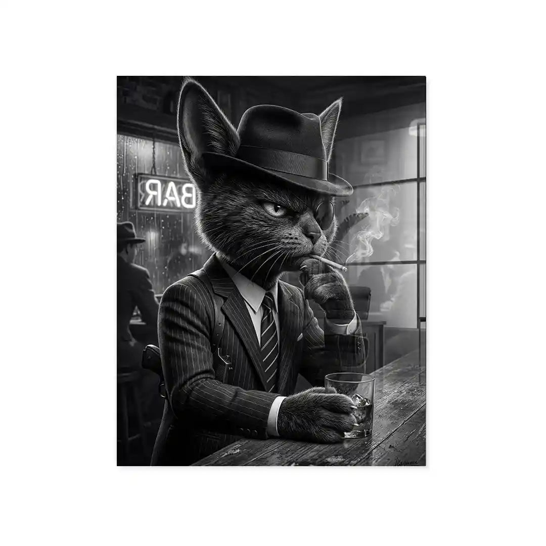 Cuadro Póster Gato en Bar | Decoración Vintage Moderna