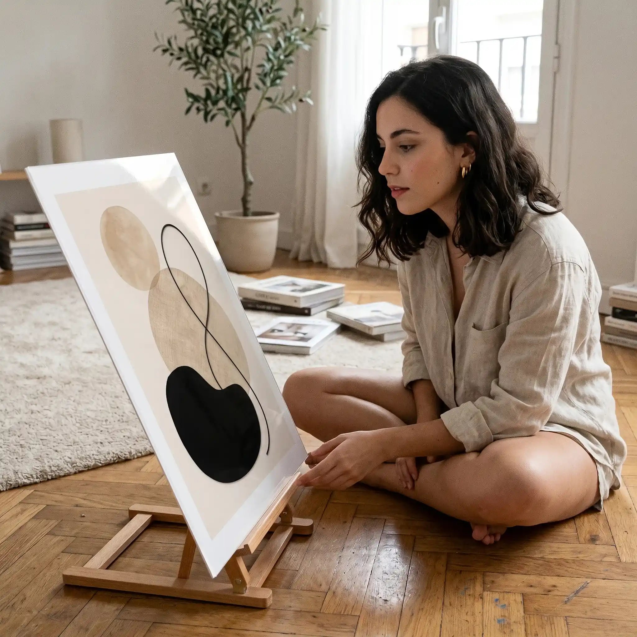 Cuadro Póster Abstracto Beige y Negro con Formas Orgánicas | Decoración Minimalista