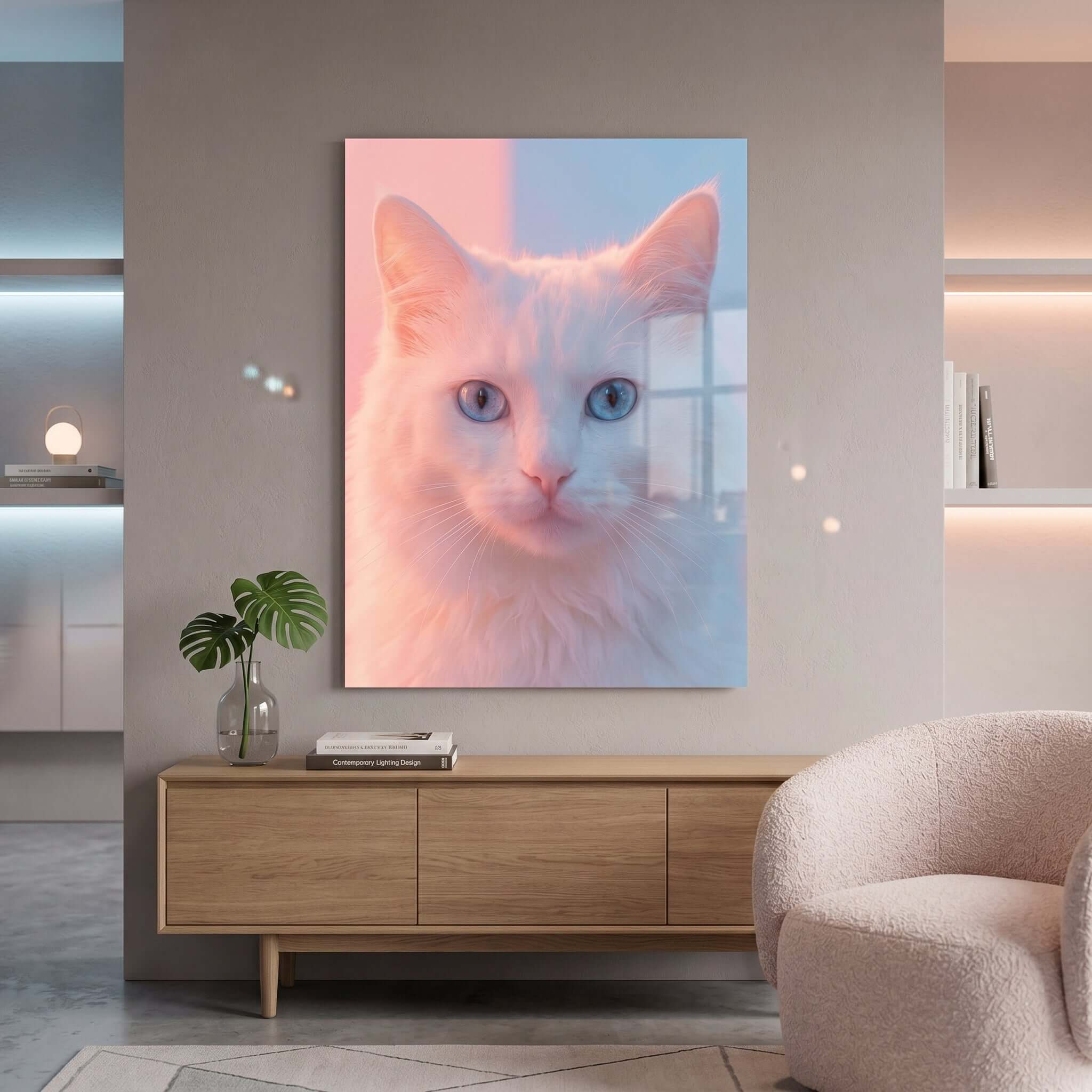 Cuadro Póster Gato Blanco | Decoración en Tonos Pastel