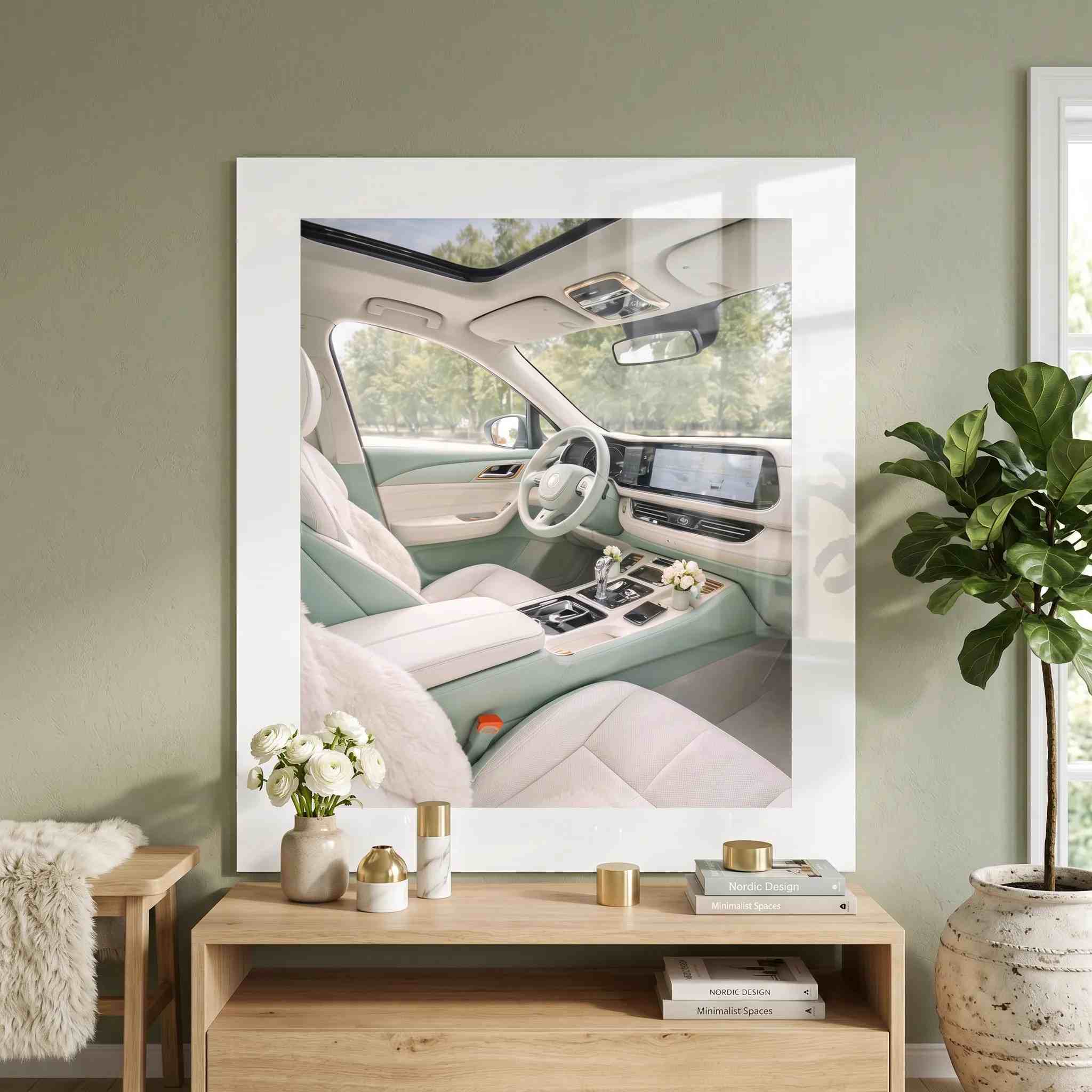 Cuadro Póster Interior de Coche en Tonos Pastel | Estilo Moderno